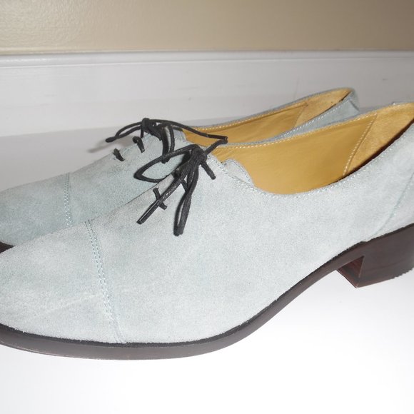 Billy Reid Blue Suede Handmade Lace up Oxford Boots Shoes Booties Block heel 9.5 - Picture 3 of 8